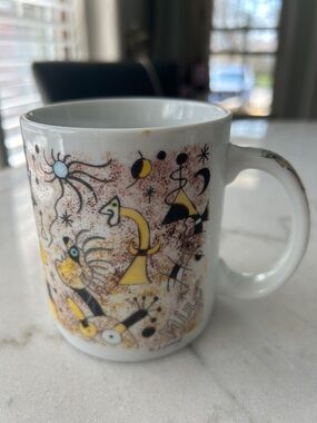 White Ceramic Mug with Yellow & Black Abstract Design